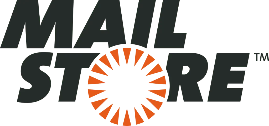 Logo von MailStore E-Mail-Archivierung mit orangefarbenem Symbol und schwarzer Schrift.
