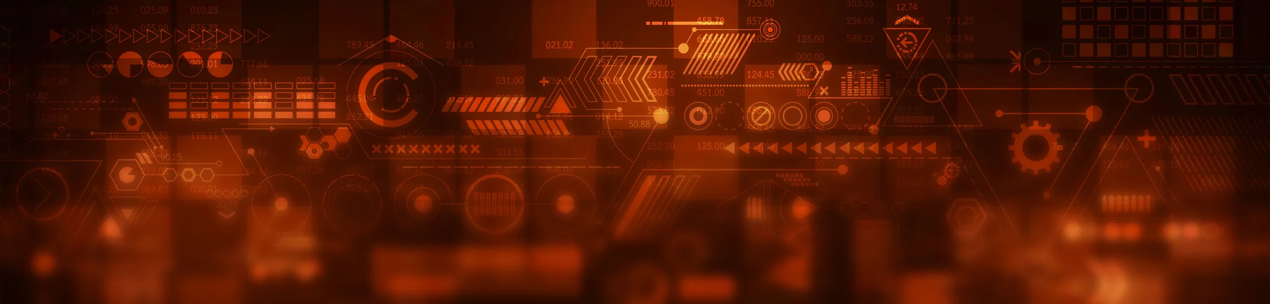Digitale Grafik mit geometrischen Mustern und Symbolen in verschiedenen Orangetönen.